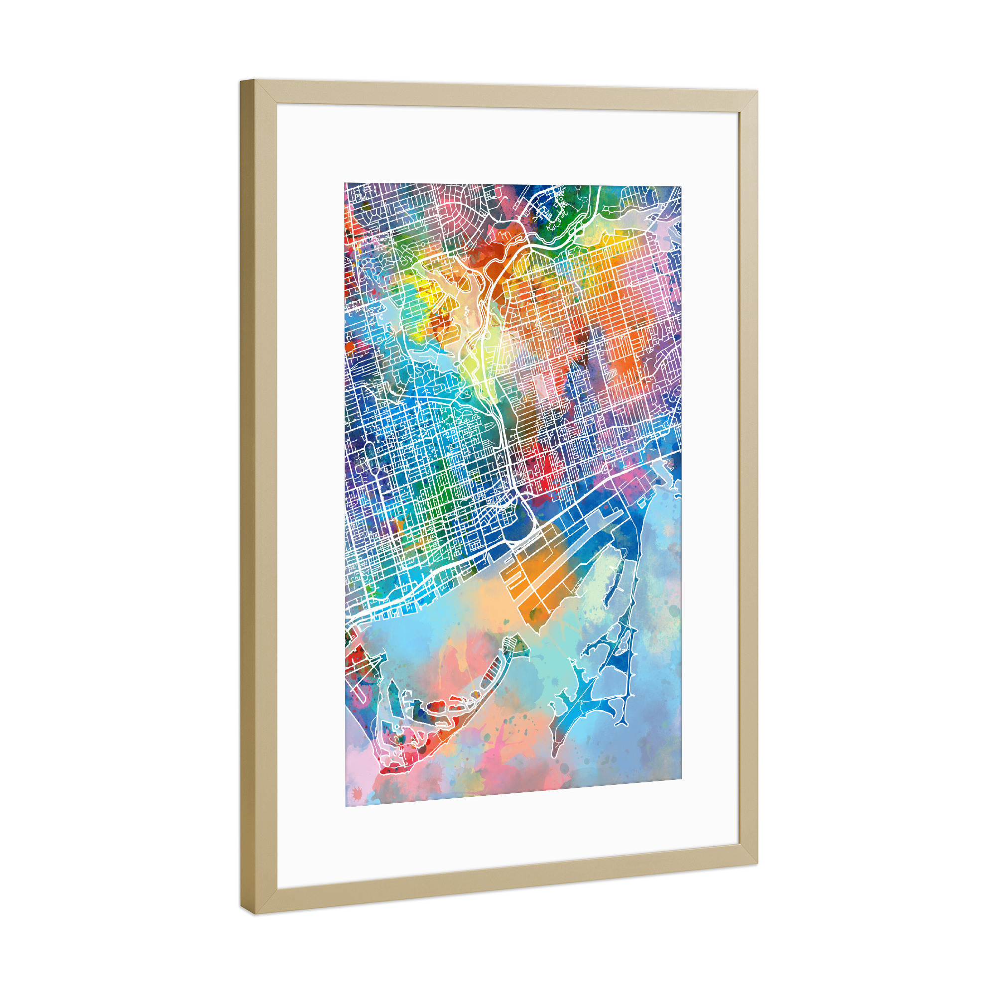 Poster mit Rahmen Gold "Toronto map watercolor" artboxONE - Städte,Reise,Abstrakt,Kartografie