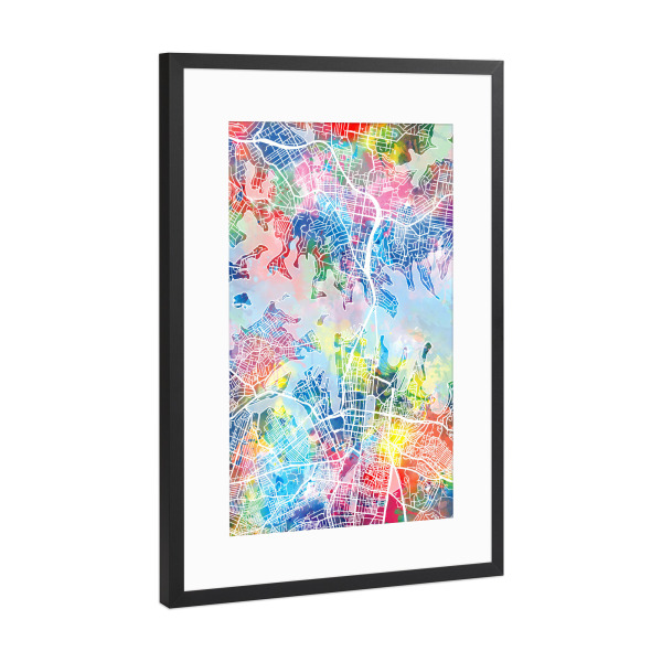 Poster mit Rahmen Schwarz (Metallic) "Sydney map watercolor" artboxONE - Städte,Reise,Abstrakt,Städte / Sydney,Kartografie