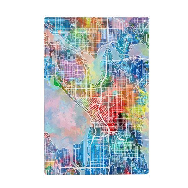 Metall Poster "Seattle map watercolor" artboxONE - Städte,Reise,Abstrakt,Städte / Weitere,Kartografie