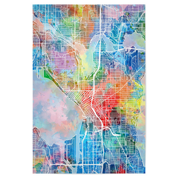 Poster 30x20 cm "Seattle map watercolor" artboxONE - Städte,Reise,Abstrakt,Städte / Weitere,Kartografie