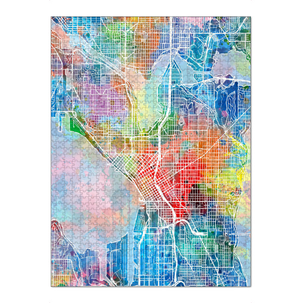 Puzzle Ravensburger "Seattle map watercolor" artboxONE - Städte,Reise,Abstrakt,Städte / Weitere,Kartografie