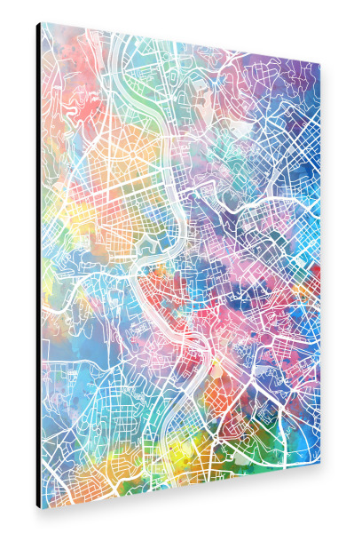 Alu-Dibond "Rome map watercolor" 30x20 cm artboxONE