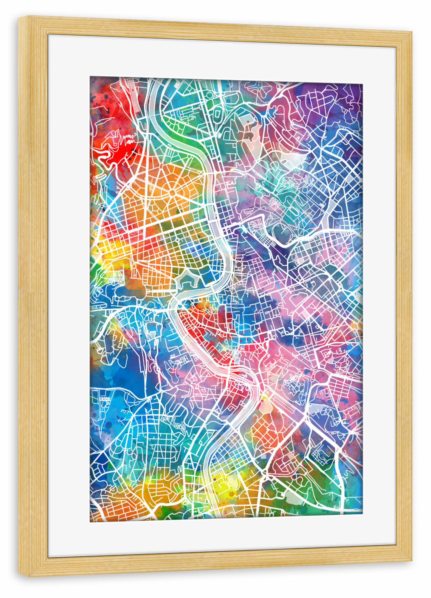 Poster mit Rahmen kiefer "Rome map watercolor" artboxONE - Städte,Reise,Abstrakt,Städte / Rom,Kartografie