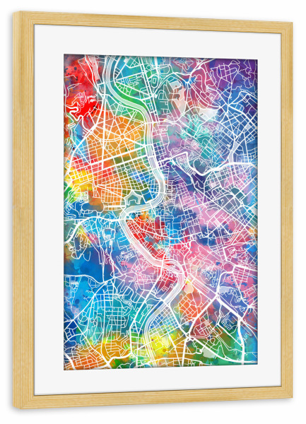 Poster mit Rahmen kiefer "Rome map watercolor" artboxONE - Städte,Reise,Abstrakt,Städte / Rom,Kartografie