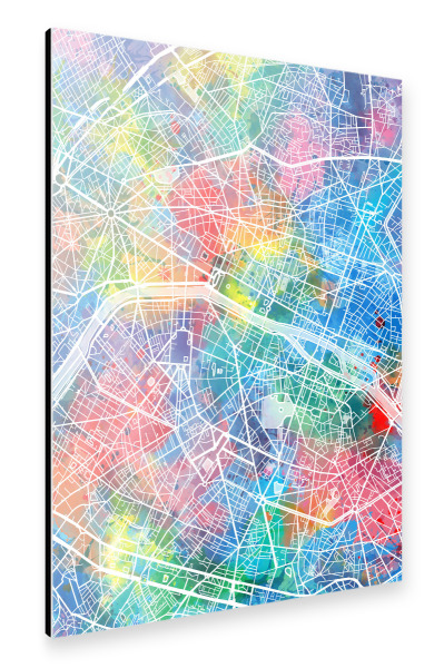 Alu-Dibond "Paris map watercolor" 30x20 cm artboxONE