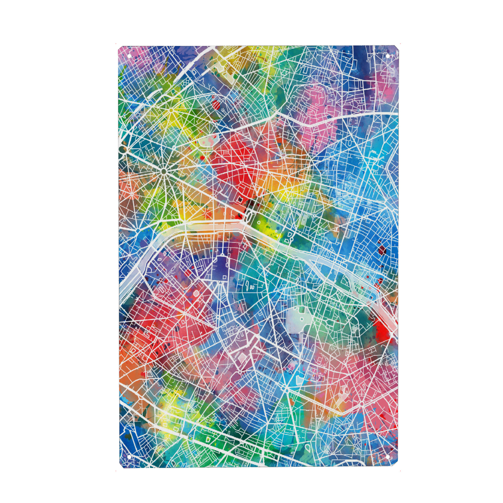 Holzbild "Paris map watercolor" artboxONE - Städte,Reise,Abstrakt,Städte / Paris,Kartografie