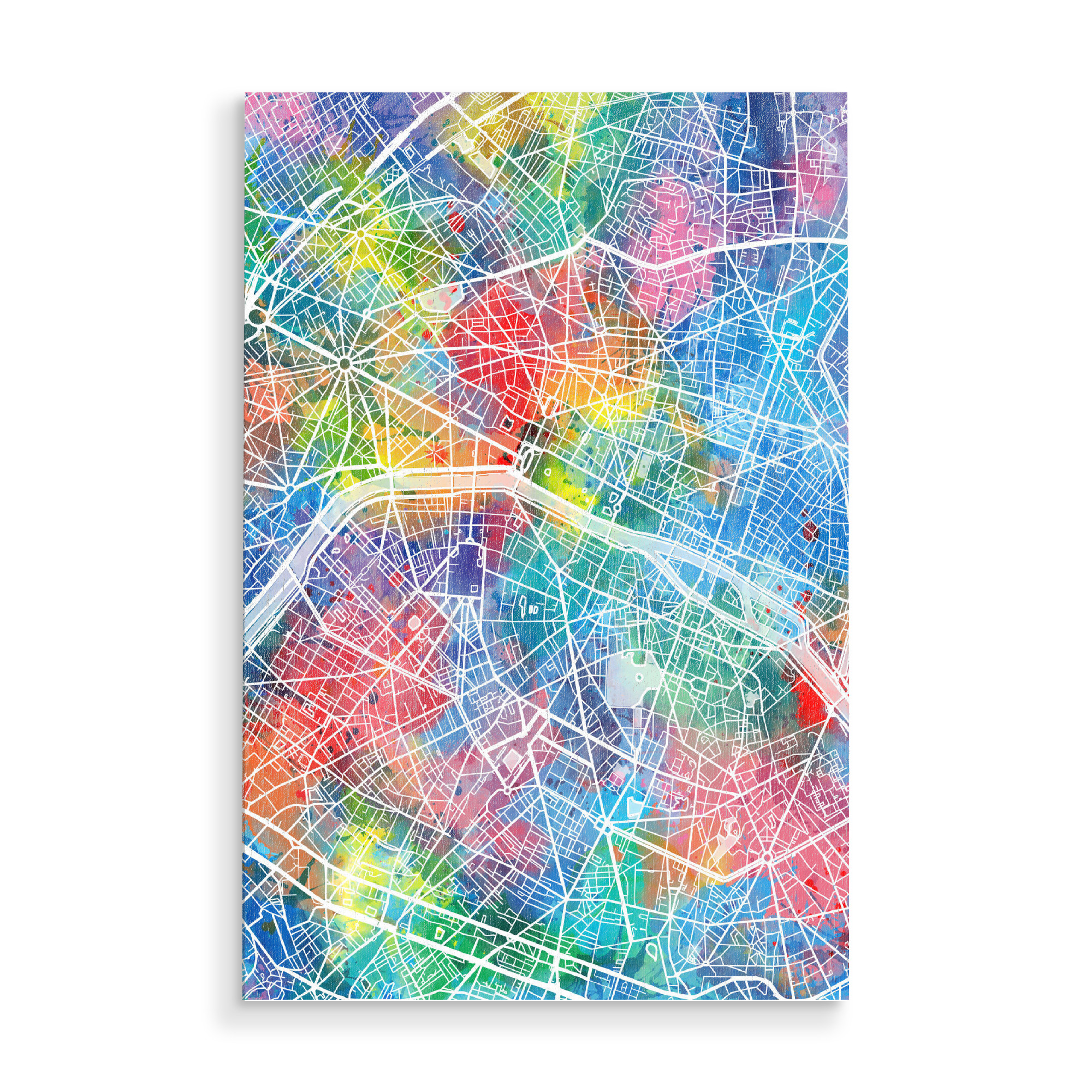 Holzbild "Paris map watercolor" artboxONE - Städte,Reise,Abstrakt,Städte / Paris,Kartografie