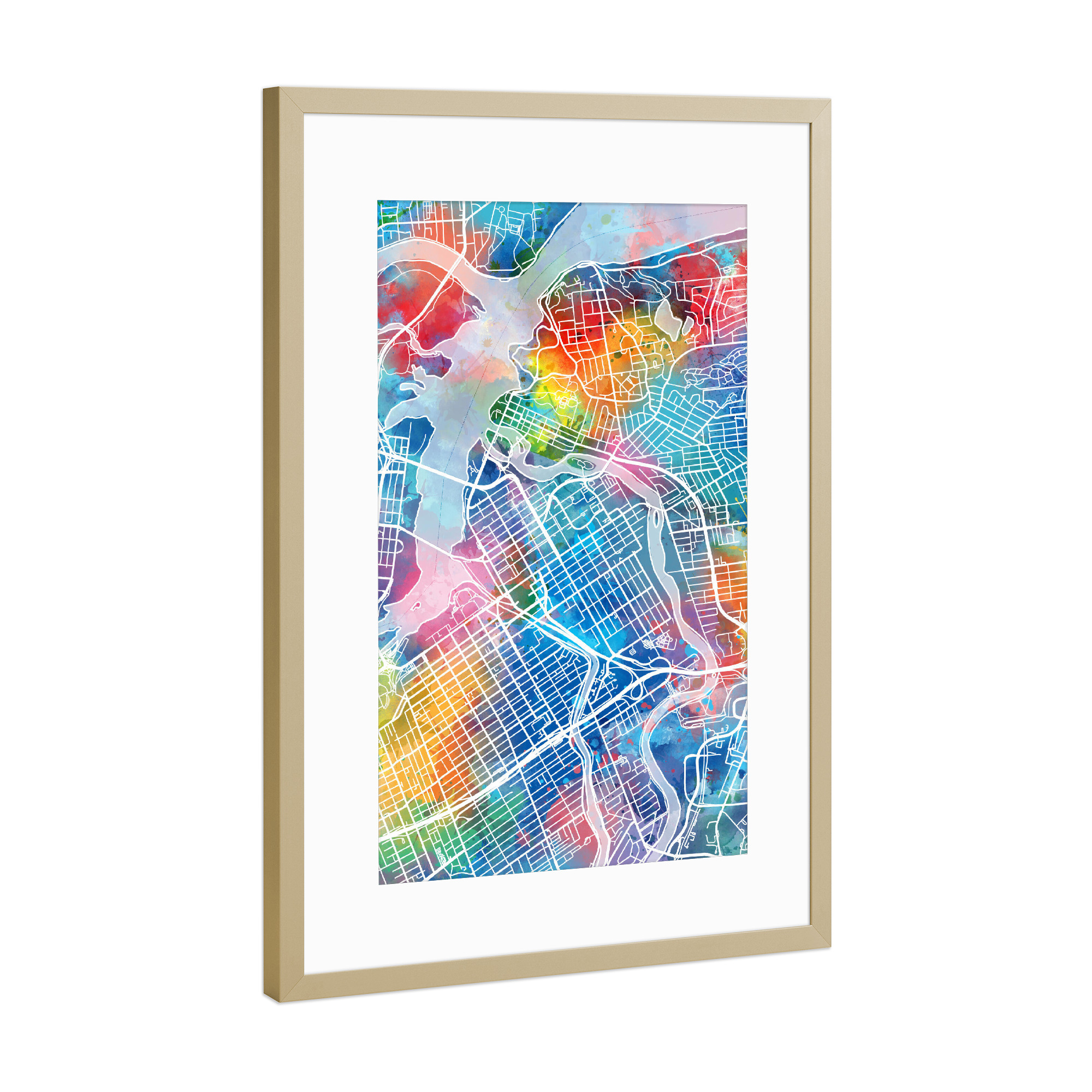 Poster mit Rahmen Gold "Ottawa map watercolor" artboxONE - Städte,Reise,Abstrakt,Kartografie