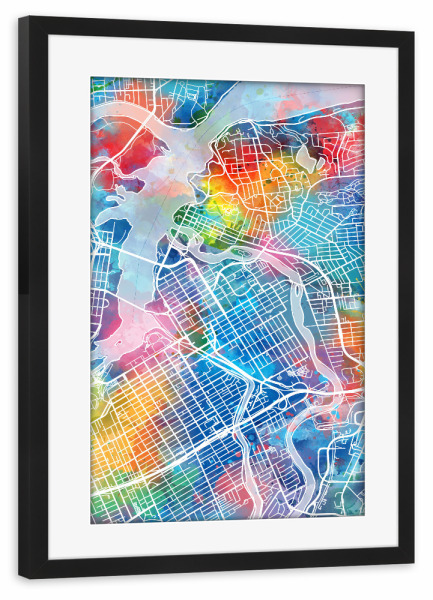 Poster mit Rahmen schwarz "Ottawa map watercolor" artboxONE - Städte,Reise,Abstrakt,Kartografie