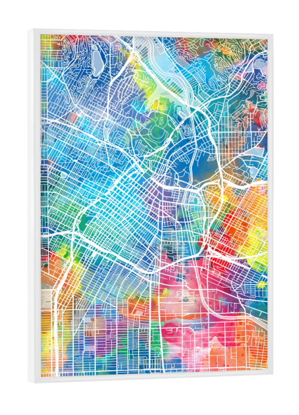 Poster mit weißem Rahmen "Los angeles map watercolor" artboxONE - Städte,Reise,Abstrakt,Städte / Los Angeles,Kartografie