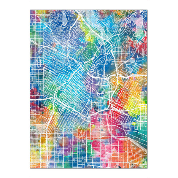 Puzzle Ravensburger "Los angeles map watercolor" artboxONE - Städte,Reise,Abstrakt,Städte / Los Angeles,Kartografie