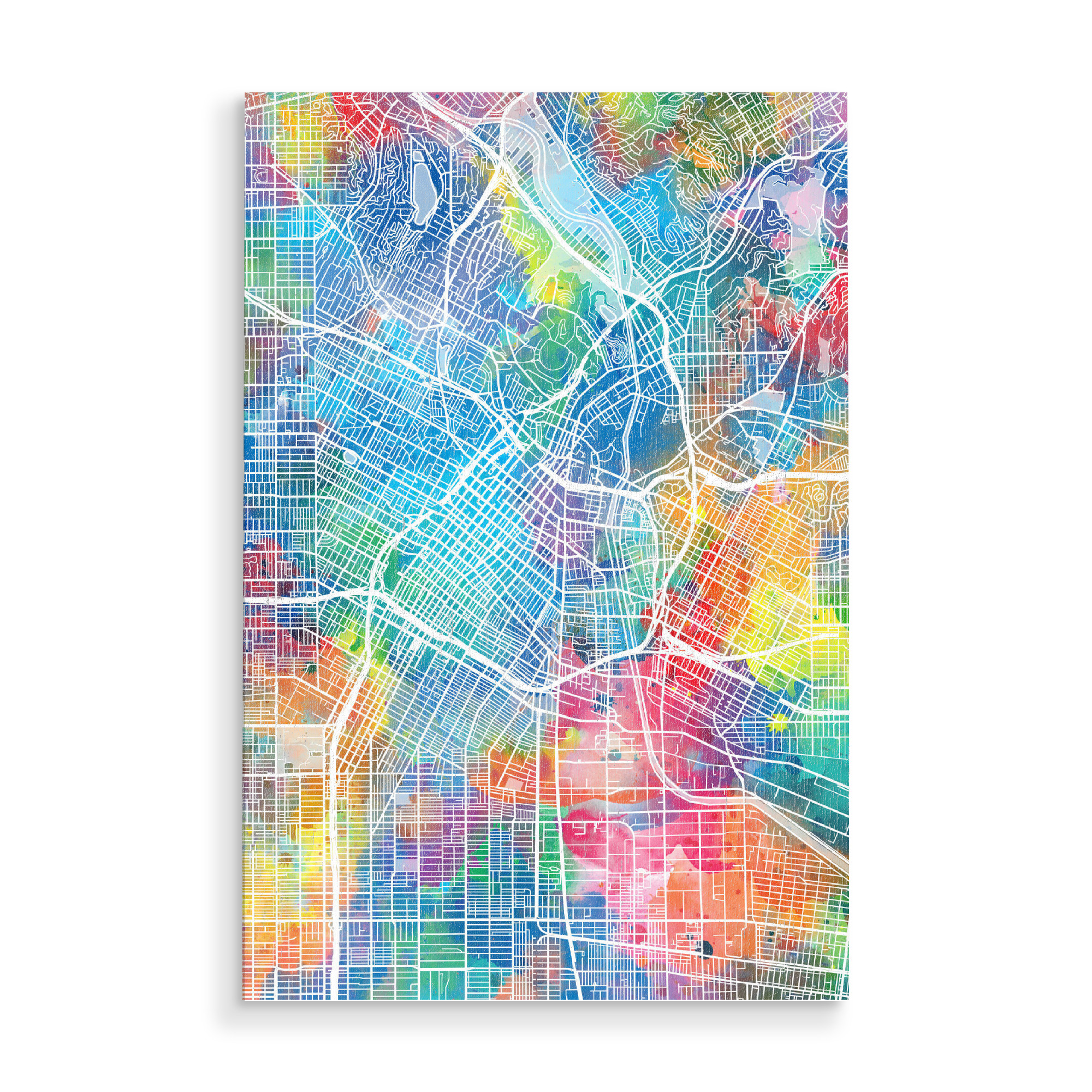 Holzbild "Los angeles map watercolor" artboxONE - Städte,Reise,Abstrakt,Städte / Los Angeles,Kartografie