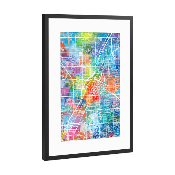 Poster mit Rahmen Schwarz (Metallic) "Las vegas map watercolor" artboxONE - Städte,Reise,Abstrakt,Städte / Las Vegas,Kartografie