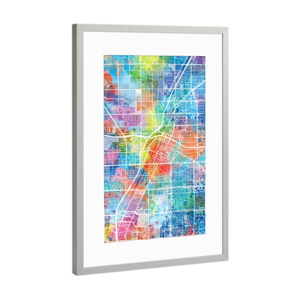 Poster mit Rahmen Silber "Las vegas map watercolor" artboxONE - Städte,Reise,Abstrakt,Städte / Las Vegas,Kartografie