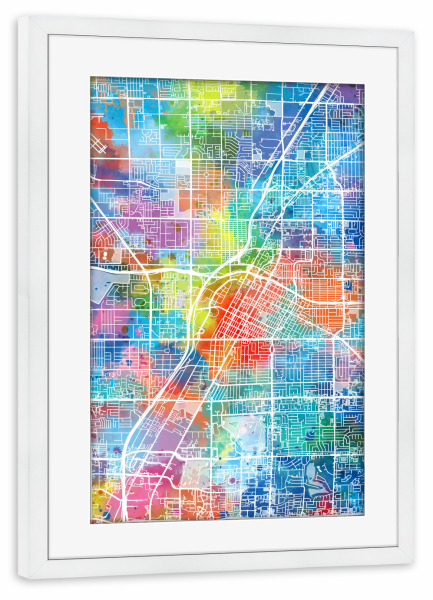 Poster mit Rahmen weiß "Las vegas map watercolor" artboxONE - Städte,Reise,Abstrakt,Städte / Las Vegas,Kartografie