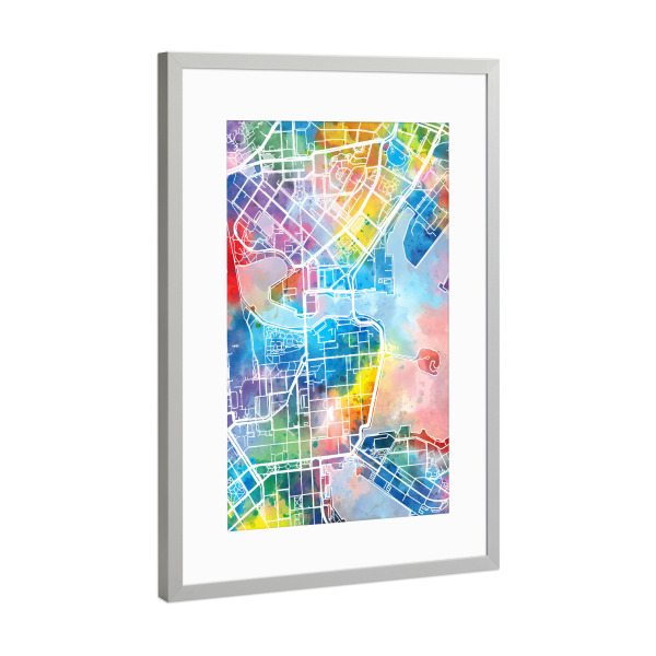 Poster mit Rahmen Silber "Helsinki map watercolor" artboxONE - Städte,Reise,Abstrakt,Kartografie