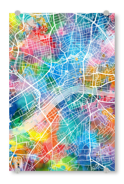 Acrylglasbild "Frankfurt map watercolor" artboxONE - Städte,Reise,Abstrakt,Städte / Frankfurt,Kartografie