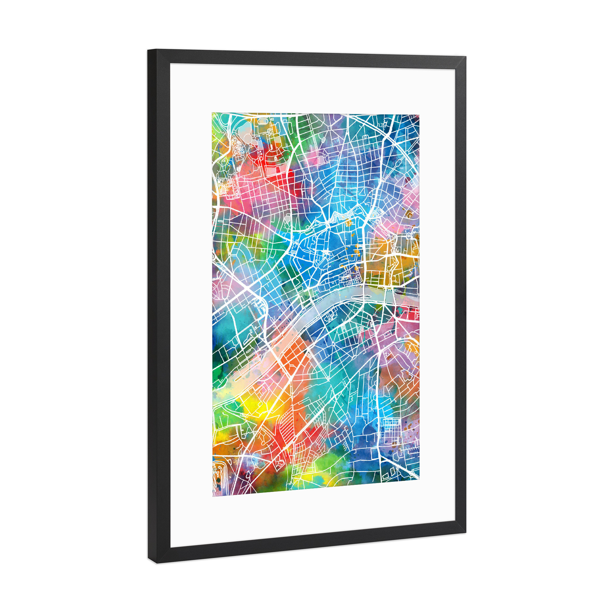 Poster mit Rahmen Schwarz (Metallic) "Frankfurt map watercolor" artboxONE - Städte,Reise,Abstrakt,Städte / Frankfurt,Kartografie