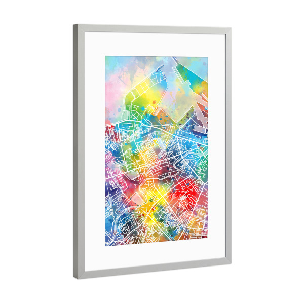 Poster mit Rahmen Silber "Edinburgh map watercolor" artboxONE - Städte,Reise,Abstrakt,Kartografie