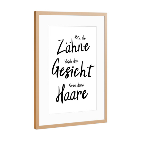 Poster mit Rahmen Kupfer "Putz die Zähne" artboxONE - Typografie,Für Kinder,Schwarzweiß,Lustig