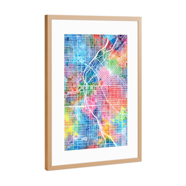 Poster mit Rahmen Kupfer "Denver map watercolor" artboxONE - Städte,Reise,Städte / Weitere,Kartografie