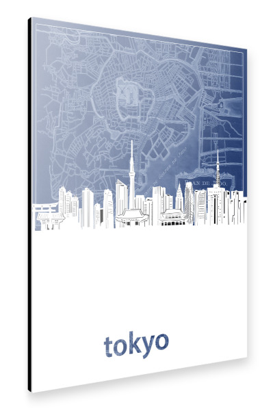 Alu-Dibond "Tokyo skyline map blue" 30x20 cm artboxONE