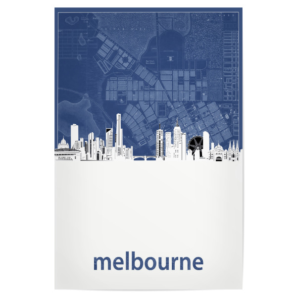 Poster 30x20 cm "Melbourne skyline map blue" artboxONE - Städte,Architektur,Kartografie