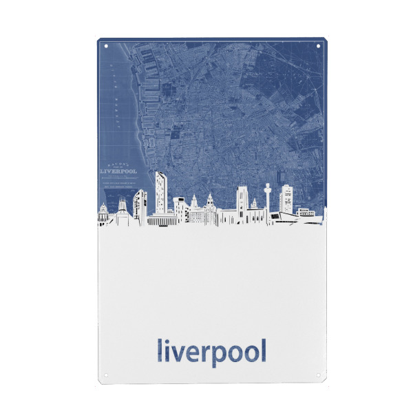 Holzbild "Liverpool skyline map blue" artboxONE - Städte,Architektur,Städte / Weitere,Kartografie