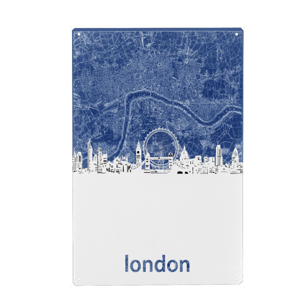 Holzbild "London skyline map blue" artboxONE - Städte,Architektur,Kartografie