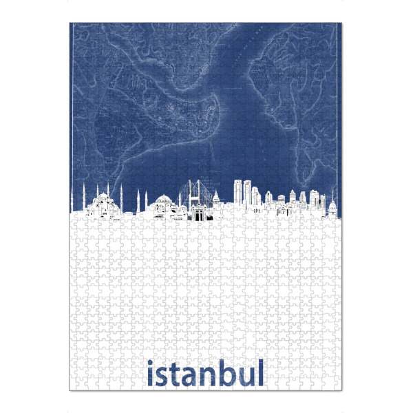 Puzzle Ravensburger "Istanbul skyline map blue" artboxONE - Städte,Architektur,Städte / Istanbul,Kartografie