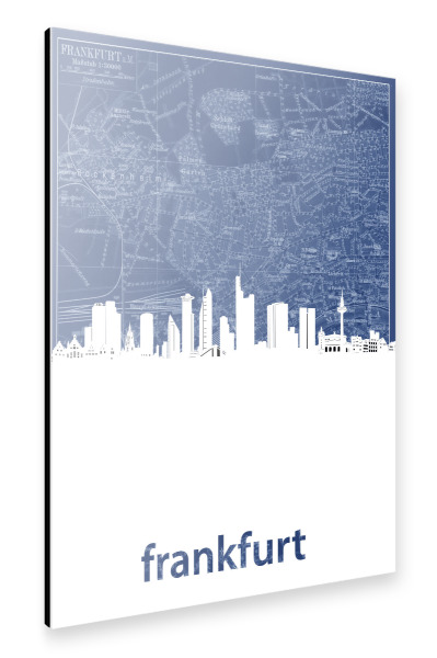 Alu-Dibond "Frankfurt skyline map blue" 30x20 cm artboxONE