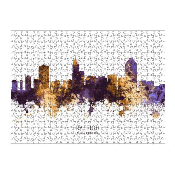Puzzle Ravensburger "Raleigh Skyline PurpleGold" artboxONE - Städte - Raleigh,North carolina,Skyline,Cityscape,Stadtbild,Watercolor,City,Usa