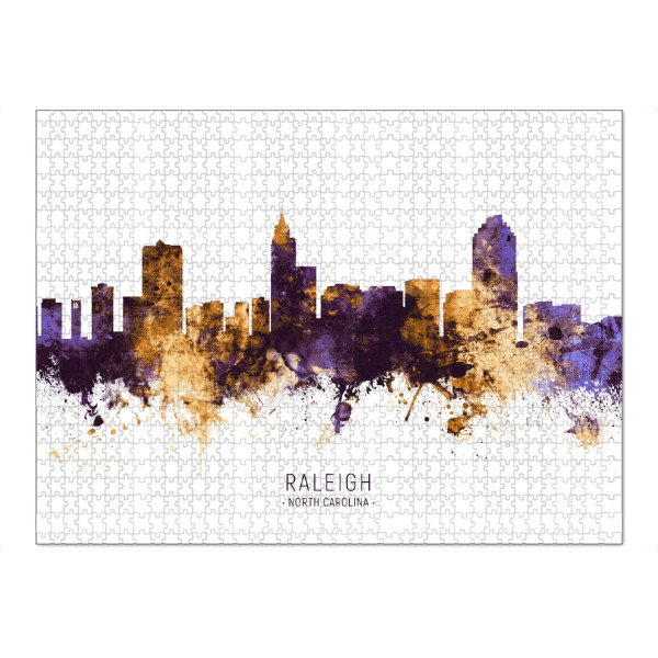 Puzzle Ravensburger "Raleigh Skyline PurpleGold" artboxONE - Städte - Raleigh,North carolina,Skyline,Cityscape,Stadtbild,Watercolor,City,Usa