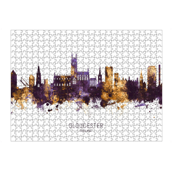 artboxONE Puzzle "Gloucester Skyline PurpleGold" artboxONE - Städte - Gloucester,England,Skyline,Cityscape,Stadtbild,Watercolor,City,Europe