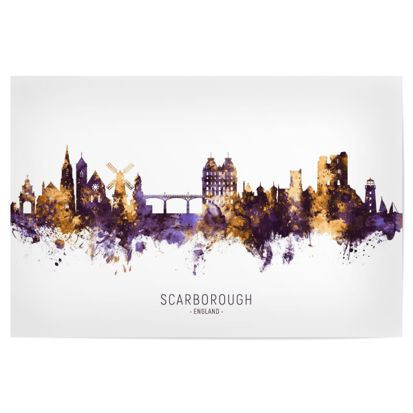 Poster "Scarborough Skyline PurpleGold" artboxONE - Städte - Scarborough,England,Skyline,Cityscape,Stadtbild,Watercolor,City