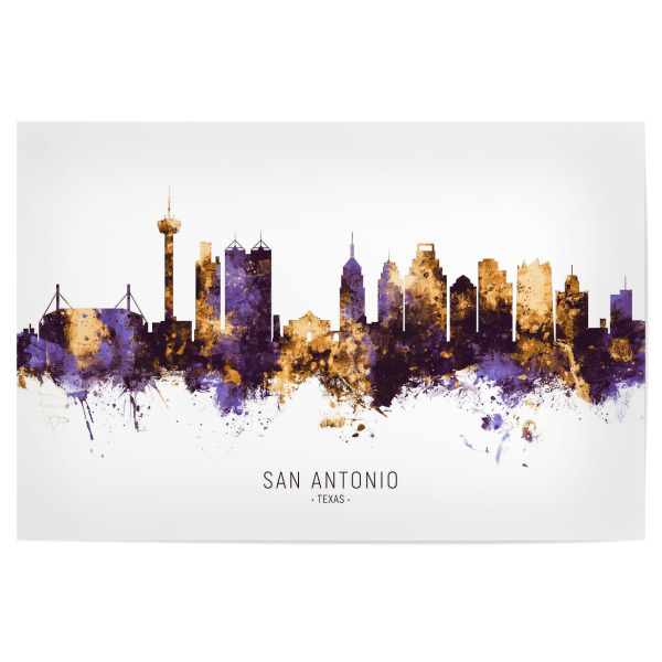 Poster "San Antonio Skyline PurpleGold" artboxONE - Städte - San antonio,Texas,Skyline,Cityscape,Stadtbild,Watercolor,Usa,City