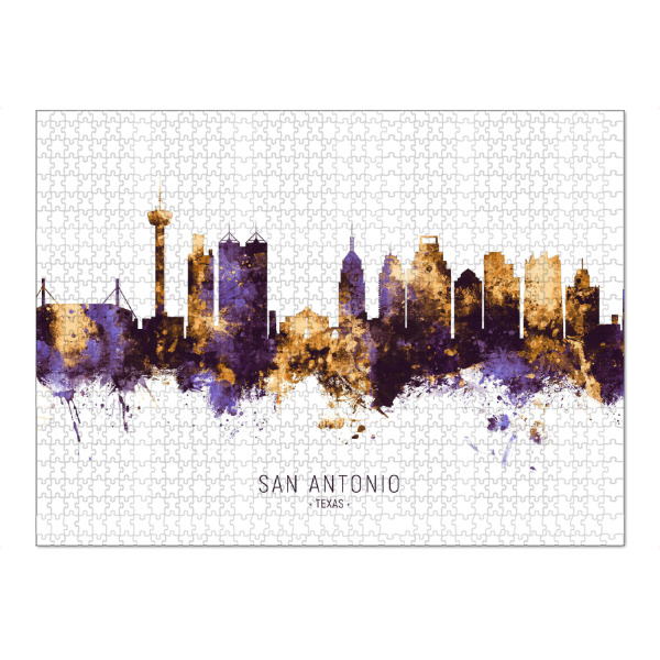 Puzzle Ravensburger "San Antonio Skyline PurpleGold" artboxONE - Städte - San antonio,Texas,Skyline,Cityscape,Stadtbild,Watercolor,Usa,City