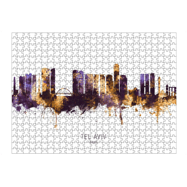 Puzzle Ravensburger "Tel Aviv Israel Skyline PurpleGold" artboxONE - Städte - Tel aviv,Israel,Skyline,Cityscape,Stadtbild,Watercolor,City