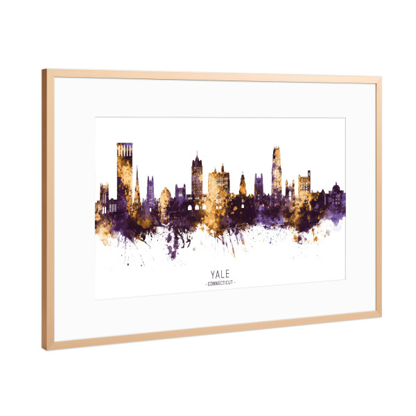 Poster mit Rahmen Kupfer "Yale New Haven Skyline PurpleGold" artboxONE - Städte - Yale,Connecticut,Skyline,Cityscape,Stadtbild,Watercolor,City