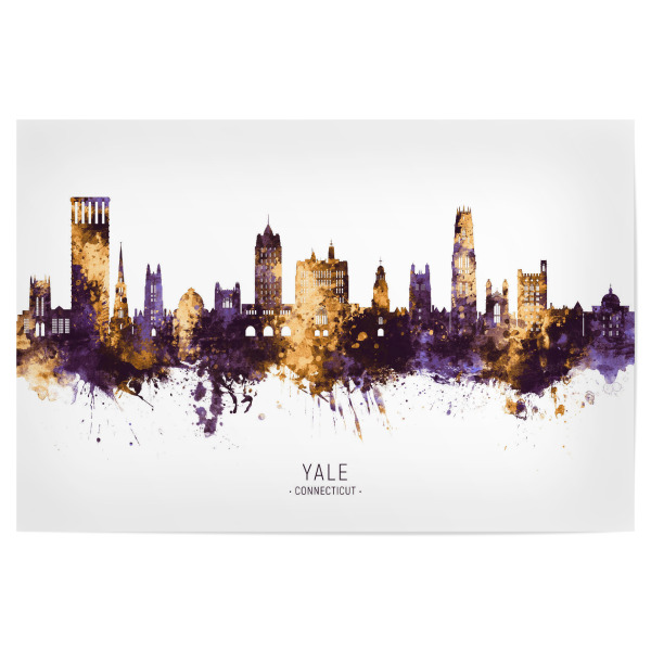 Poster 30x20 cm "Yale New Haven Skyline PurpleGold" artboxONE - Städte - Yale,Connecticut,Skyline,Cityscape,Stadtbild,Watercolor,City