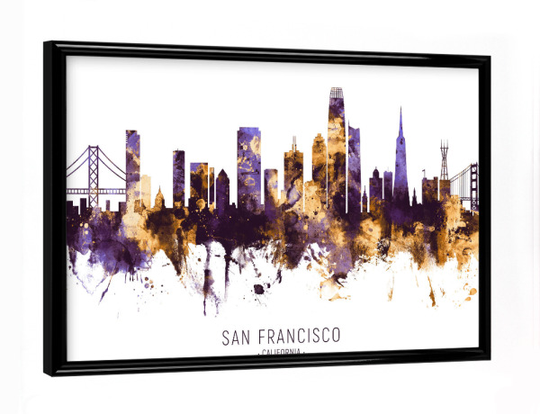 Poster mit schwarzem Rahmen "San Francisco Skyline PurpleGold" artboxONE - Städte,Städte / San Francisco