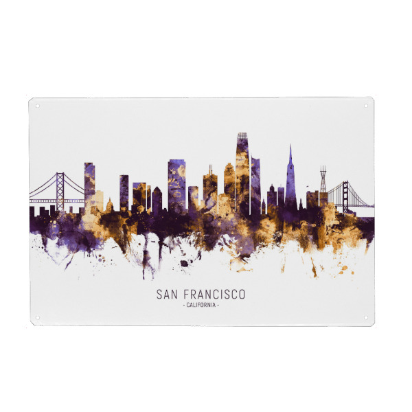 Metall Poster "San Francisco Skyline PurpleGold" artboxONE - Städte,Städte / San Francisco