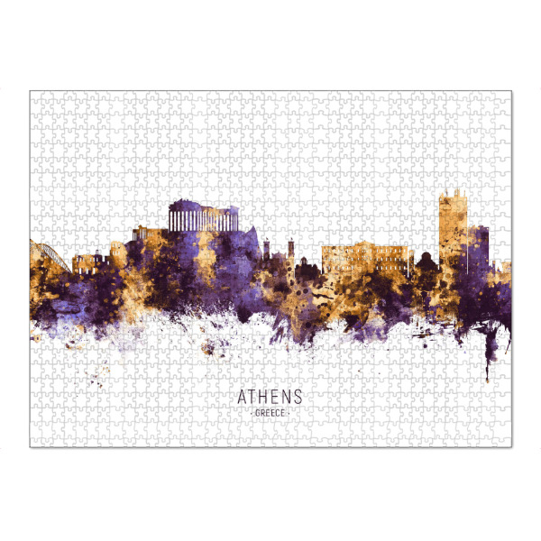 Puzzle Ravensburger "Athens Greece Skyline PurpleGold" artboxONE - Städte - Athens,Greece,Skyline,Cityscape,Stadtbild,Watercolor,Europe,City