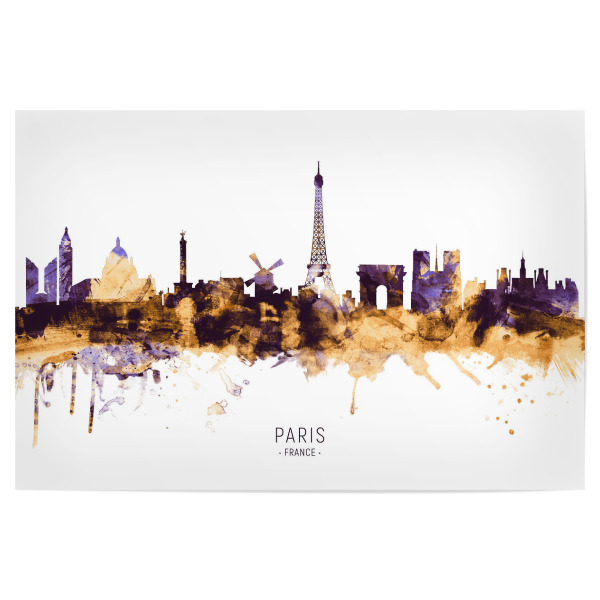 Poster 30x20 cm "Paris France Skyline PurpleGold" artboxONE - Städte,Städte / Paris - Paris,France,Skyline,Cityscape,Stadtbild,Watercolor,City