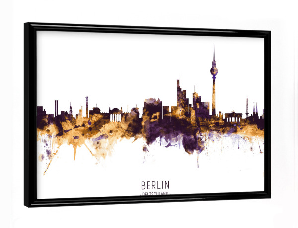 Poster mit schwarzem Rahmen "Berlin Germany Skyline PurpleGold" artboxONE - Städte,Städte / Berlin