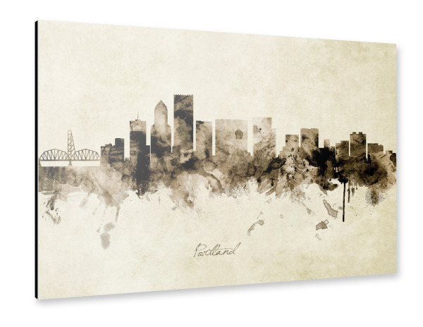 Alu-Dibond "Portland Oregon Skyline Sepia" 30x20 cm artboxONE