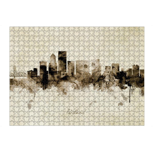 Puzzle Ravensburger "Portland Oregon Skyline Sepia" artboxONE - Städte - Portland,Oregon,Skyline,Cityscape,Stadtbild,Watercolor,City - Bild portland
