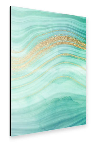 Alu-Dibond "Gold Wave on Green Marble" 30x20 cm artboxONE