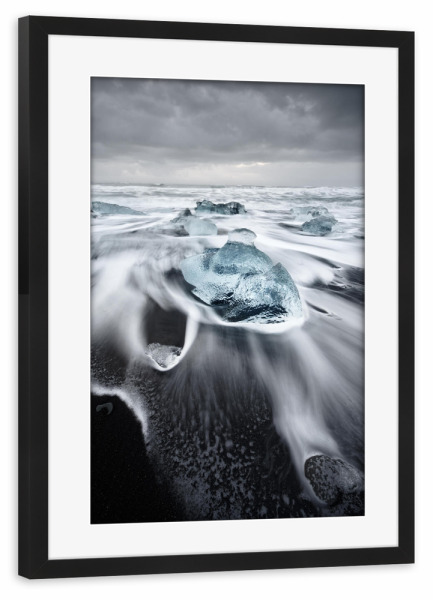 Poster mit Rahmen schwarz "Eisblöcke in der Brandung" artboxONE - Natur,Reise,Reise / Länder