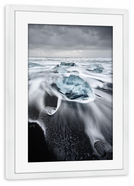 Poster mit Rahmen weiß "Eisblöcke in der Brandung" artboxONE - Natur,Reise,Reise / Länder